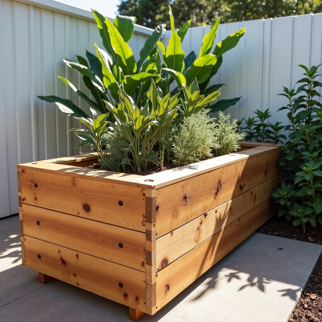 Step-by-step assembly of a raised garden bed using pallets in a lush backyard.
