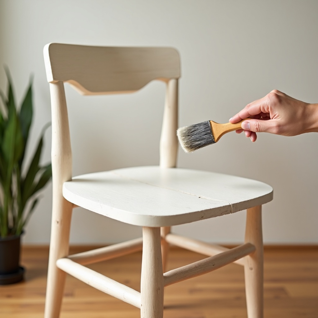 Close-up of chalk paint being applied on a wooden chair
