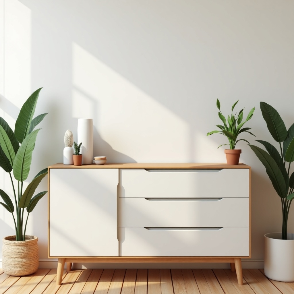 Mid shot of completed furniture with fresh paint in a home setting